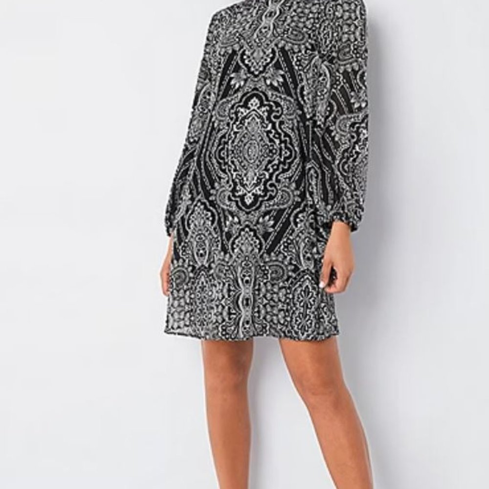 Robbie Bee Long Sleeve Puff Print Shift Dress